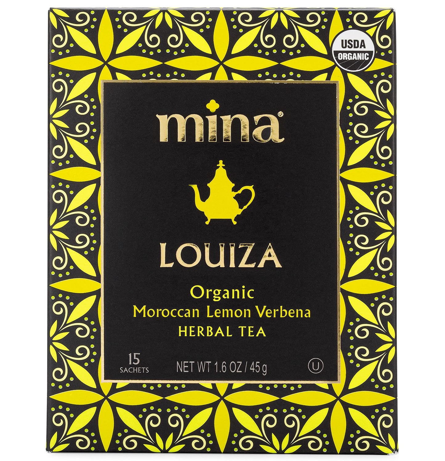 Mina Louiza, Organic Moroccan Lemon Verbena Tea, Organic Herbal Tea Bags, 15 Biodegradable Sachets, Refreshing Lemon Tea, Caffeine Free, Moroccan