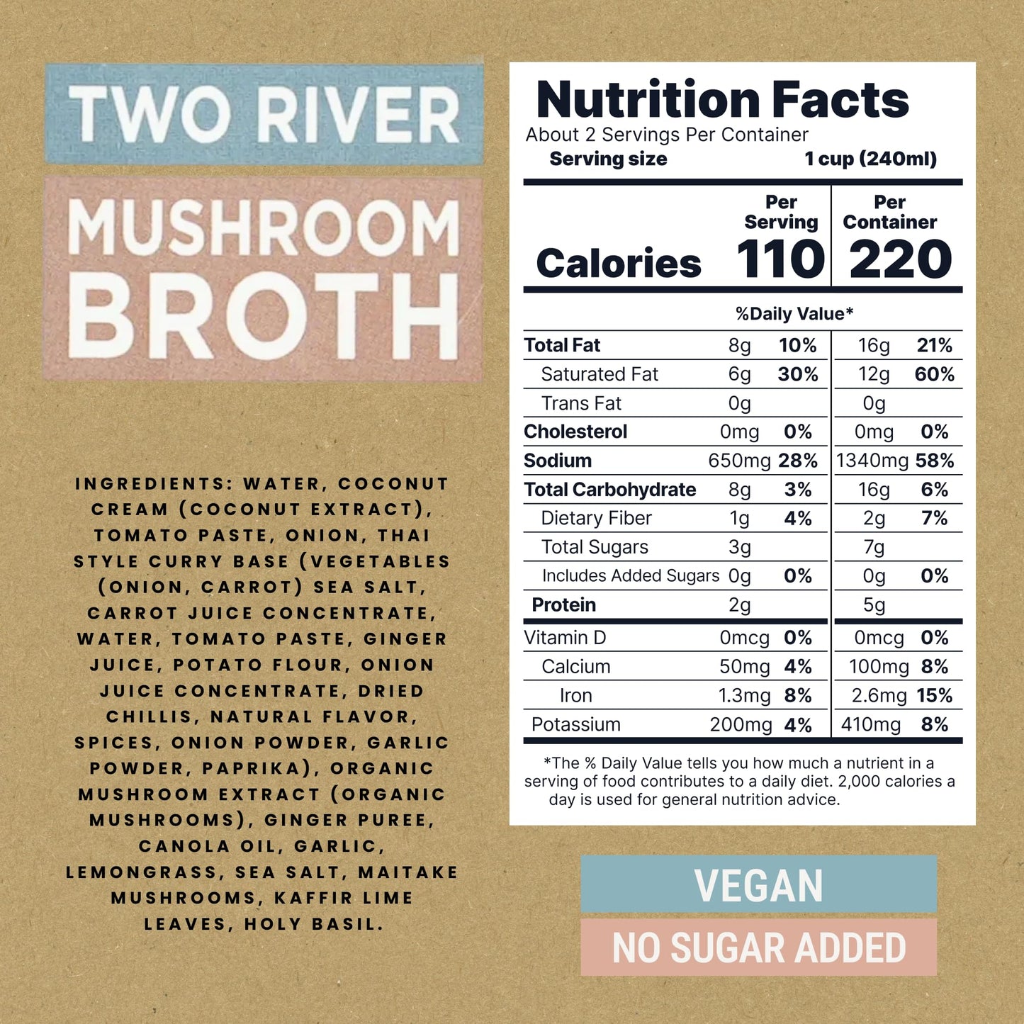 Two River Maitake Mushroom Broth | Organic Vegan Bone Broth Alternative, Creamy Coconut Curry Sipping Drink for Soup & Curries | Plant Based Gluten