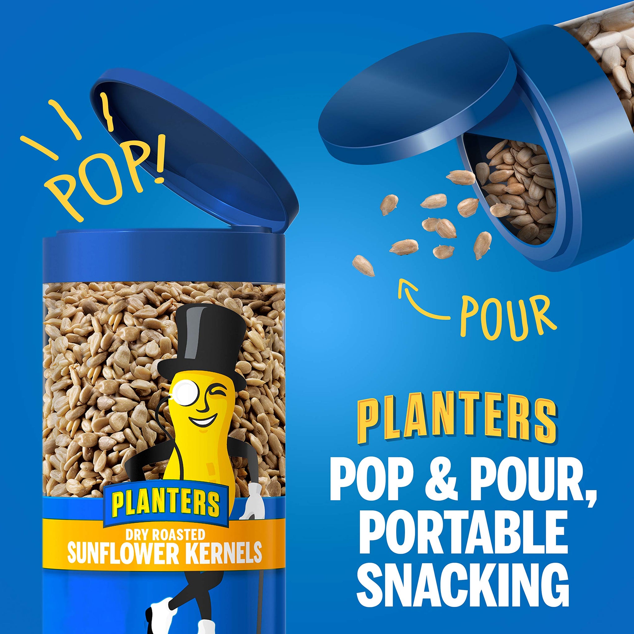 PLANTERS Pop & Pour Dry Roasted Sunflower Seeds to Eat, Road Trip Snack, Plant-Based Protein, Snacks for Adults, After School Snacks for Kids, Bulk