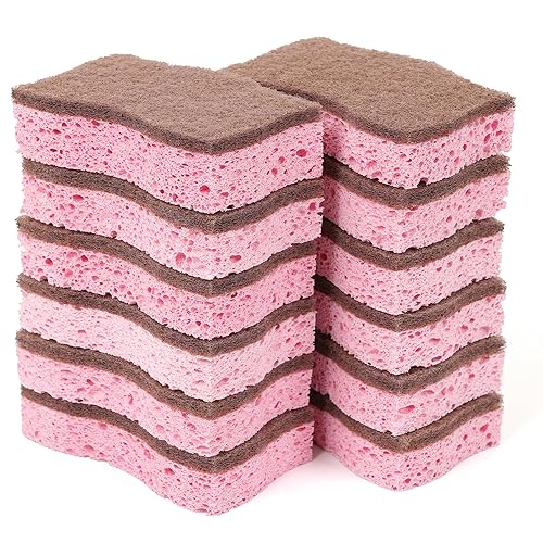 ELIVARA Kitchen Sponges - 12 Pack - Non-Scratch Dual-Sided Cellulose Scrub Sponges for Dishes, Pots, and Pans - Durable, Absorbent, and Reusable