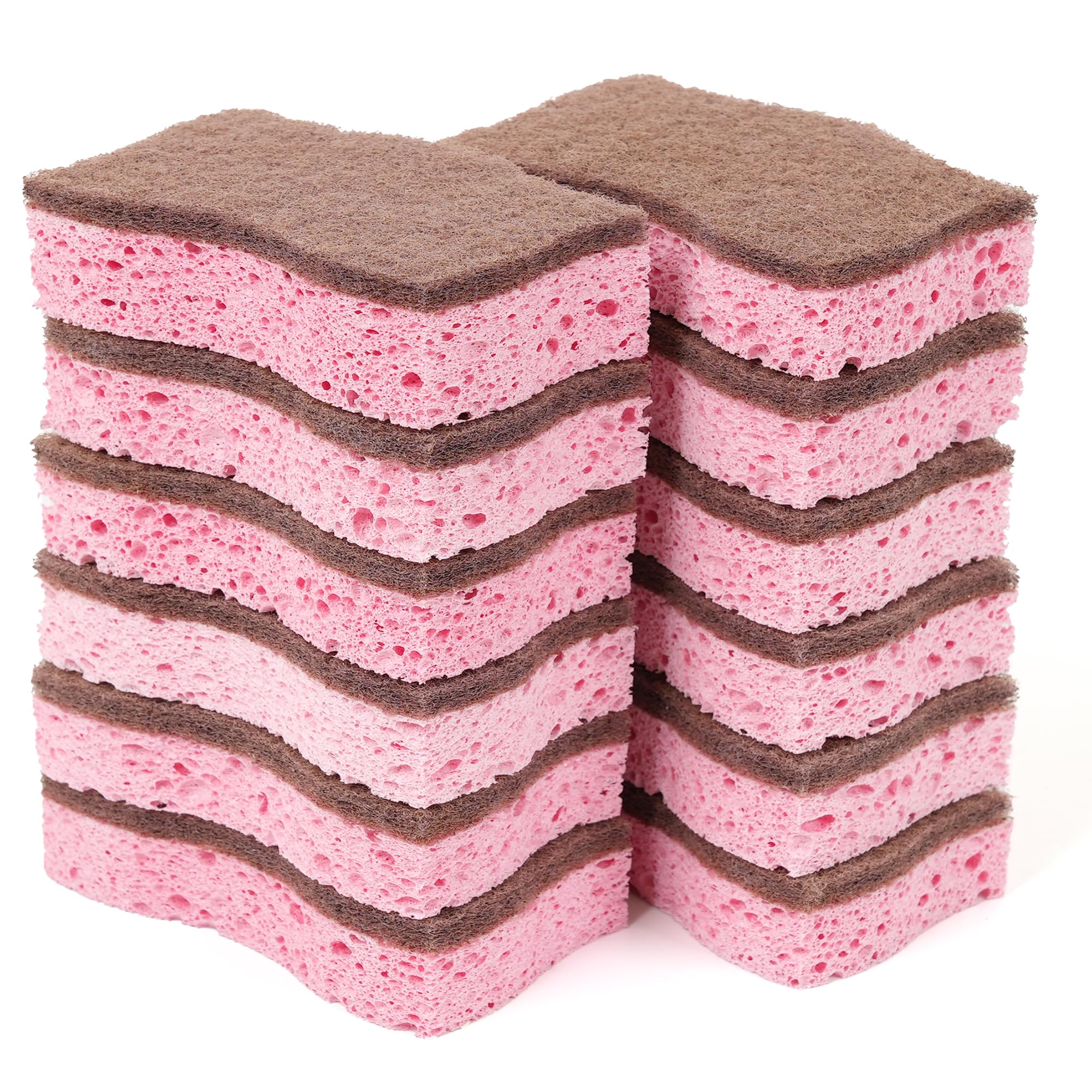 ELIVARA Kitchen Sponges - 12 Pack - Non-Scratch Dual-Sided Cellulose Scrub Sponges for Dishes, Pots, and Pans - Durable, Absorbent, and Reusable