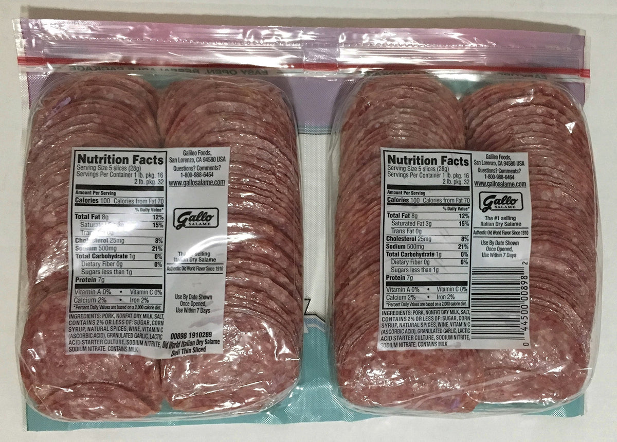 2 Pounds Gallo Italian Dry Salame Salami Deli Thin Sliced (Total 32oz)