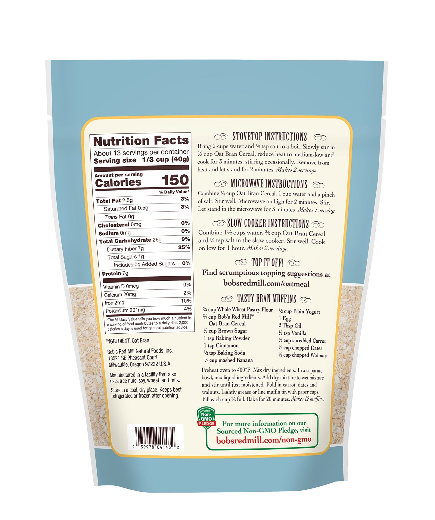 Bob's Red Mill Oat Bran, 18oz (Pack of 1) - Non GMO, Vegan, Kosher