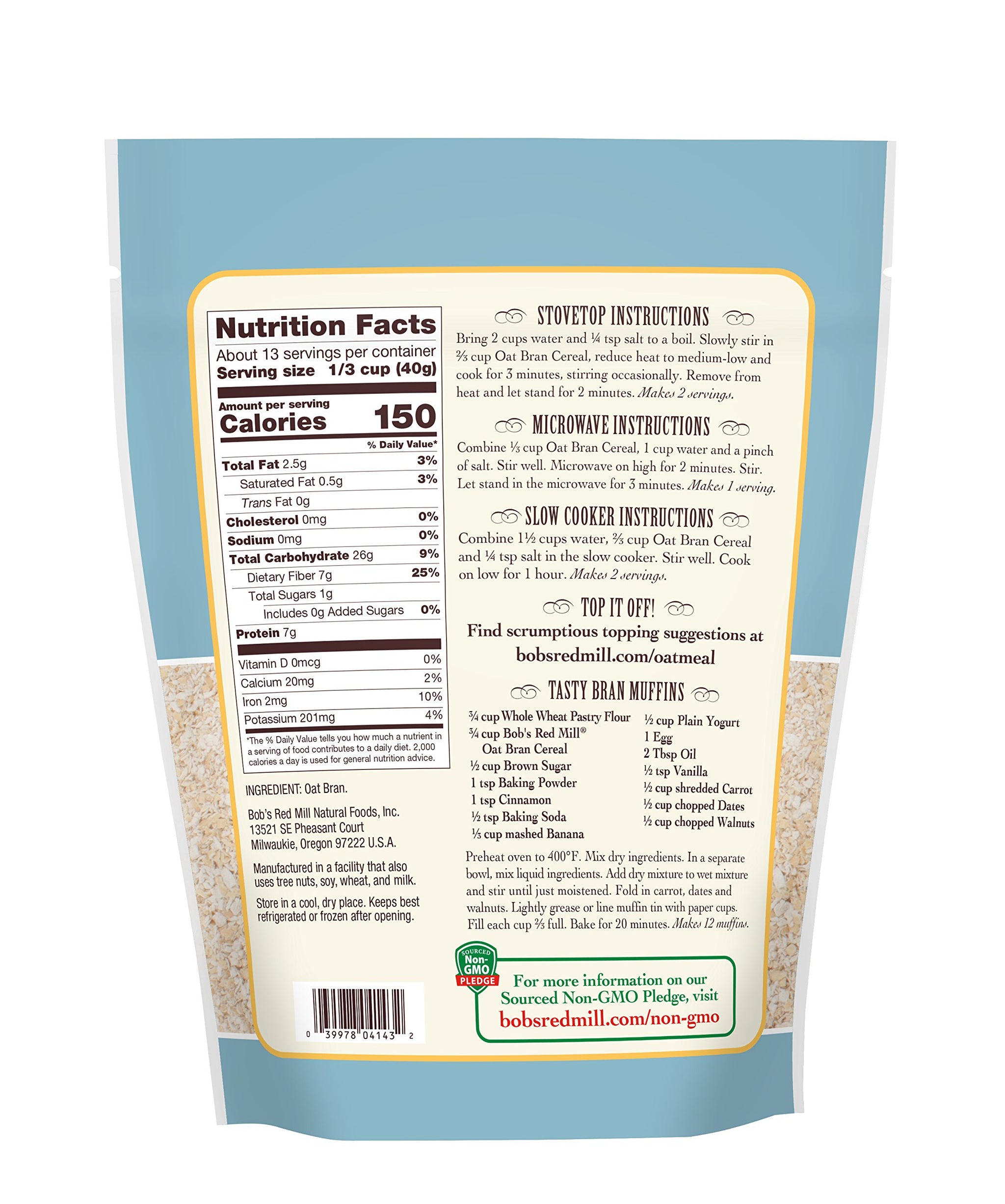 Bob's Red Mill Oat Bran, 18oz (Pack of 1) - Non GMO, Vegan, Kosher
