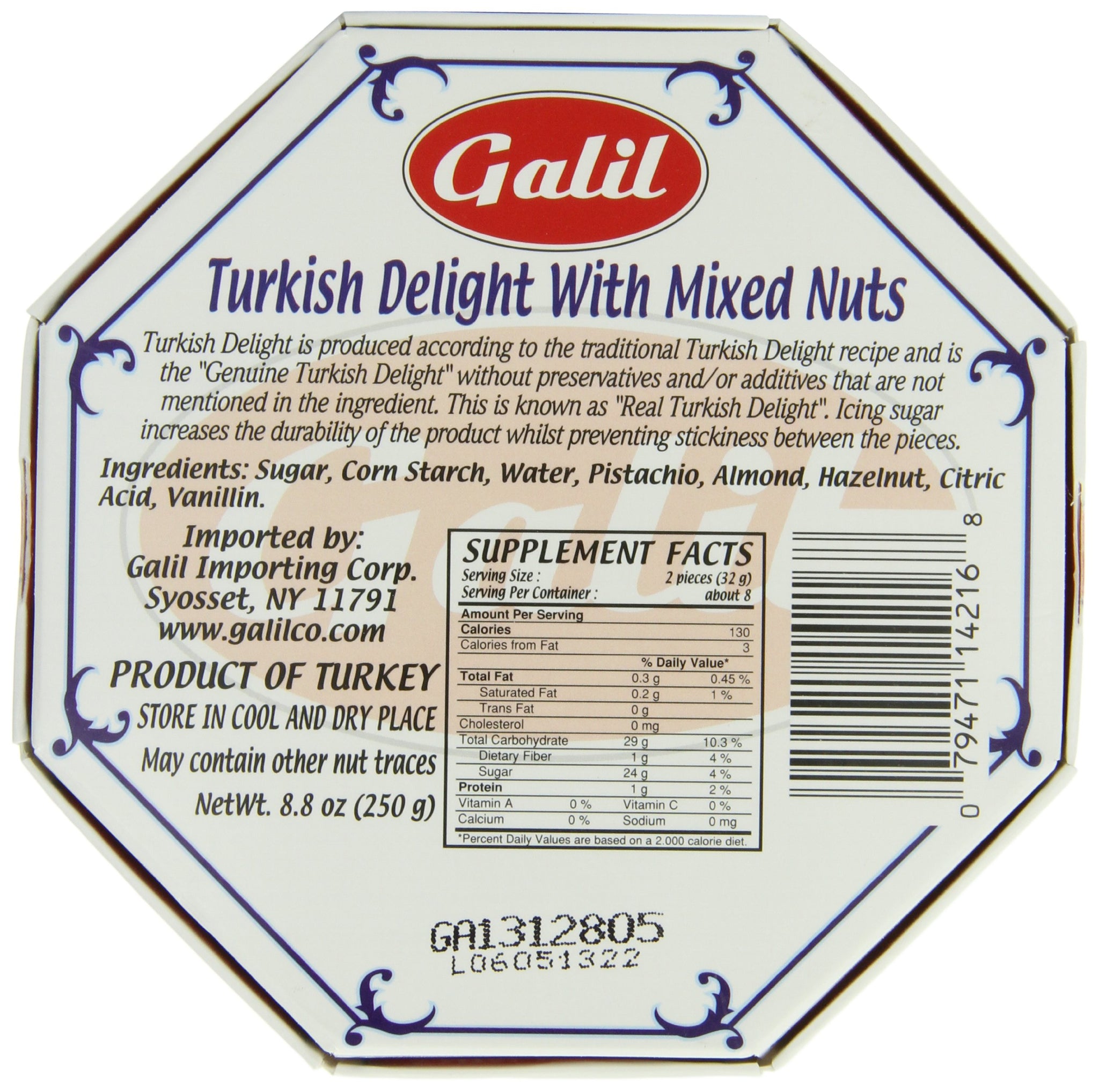 Galil Turkish Delight Octagon, Mixed Nuts, 8.8-Ounce Box (Pack of 1)