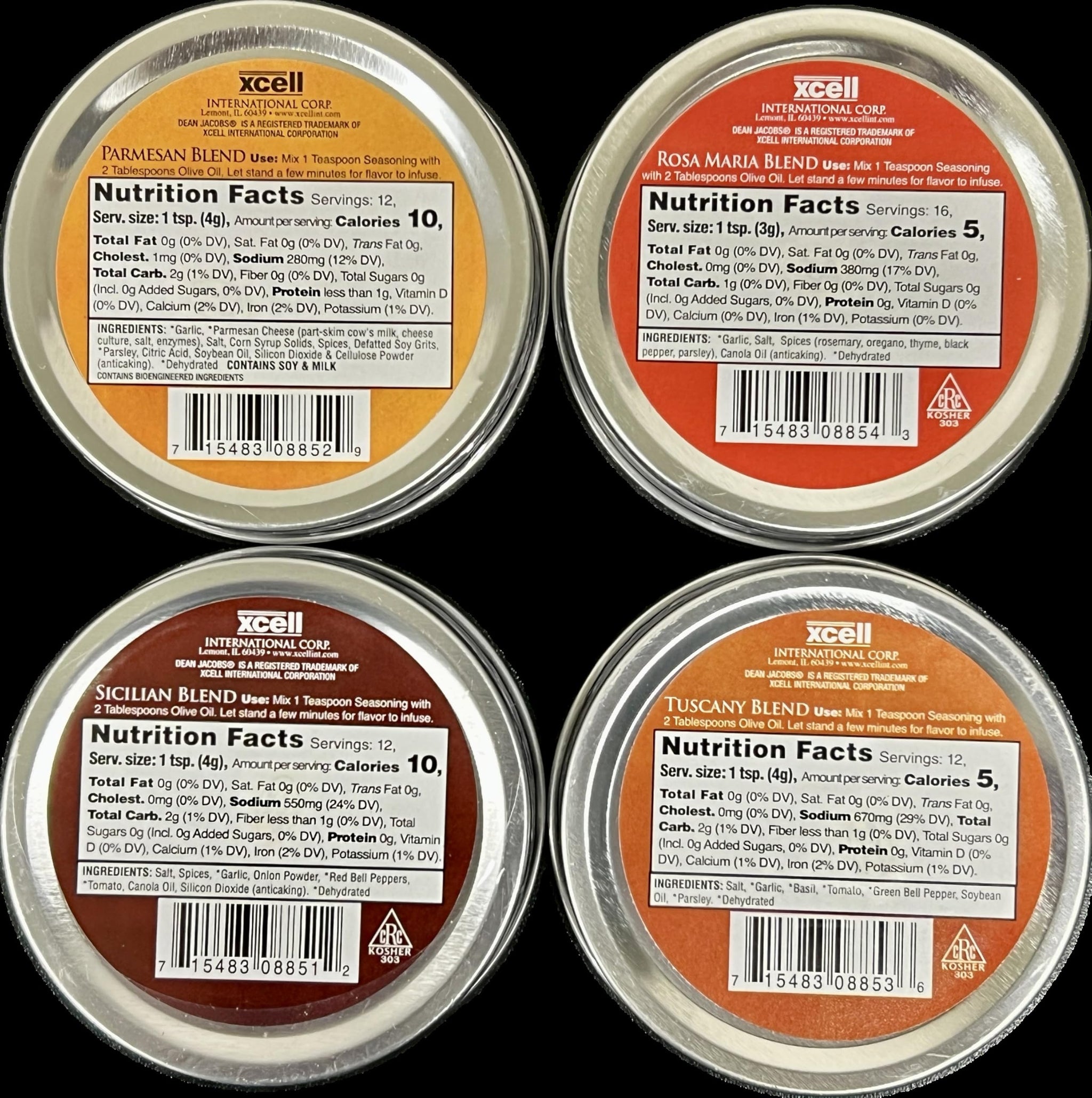 Dean Jacob's Bread Dipping Collection, Italian Seasoning Blends, 4 Tins, Powder Form, 4 Ounce, 2-Pack