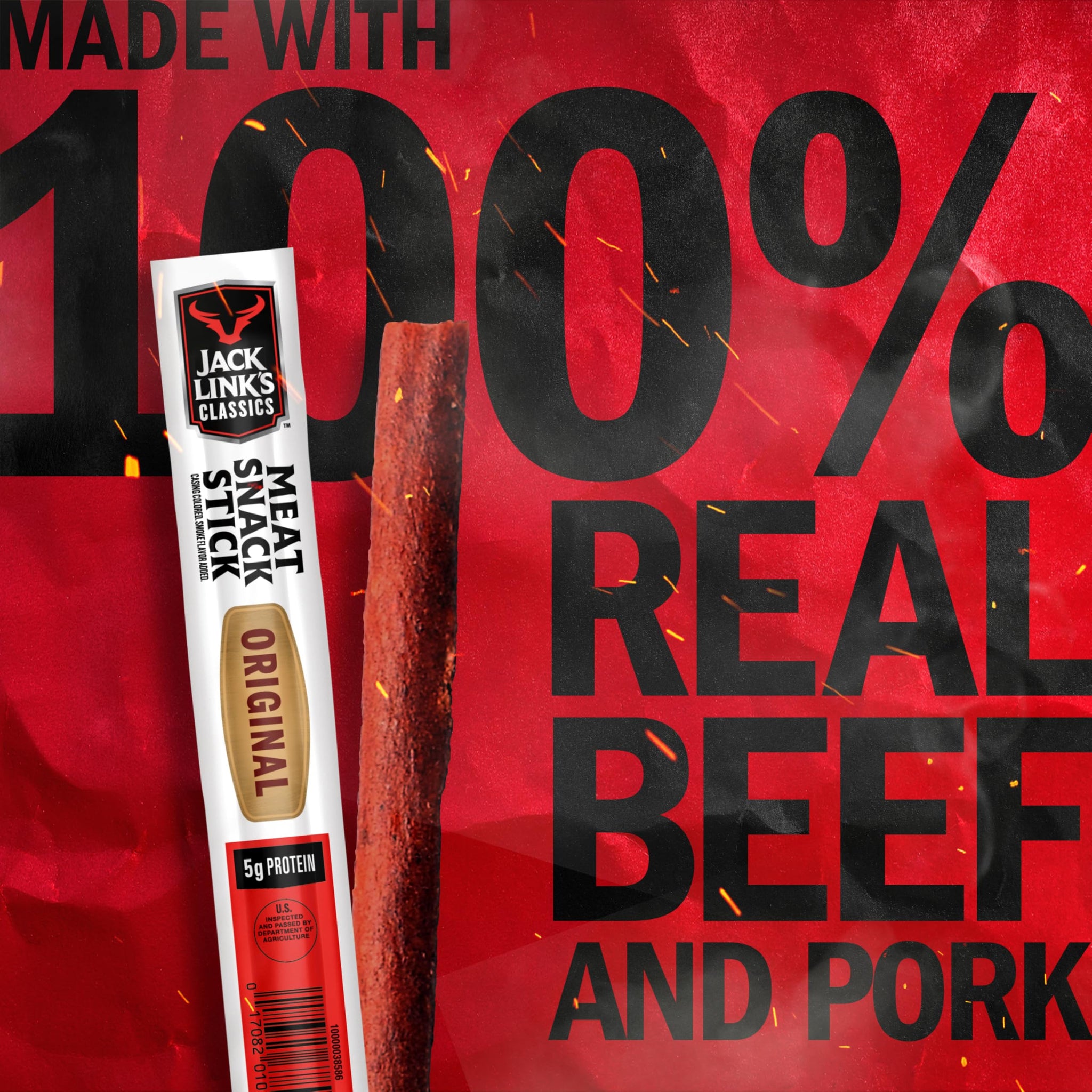 Jack Link's Classics Original Jerky Sticks - Made with Beef and Pork - Ready to Eat Real Meat Snacks - 5g Protein per Serving - (20 Count) 0.8 oz