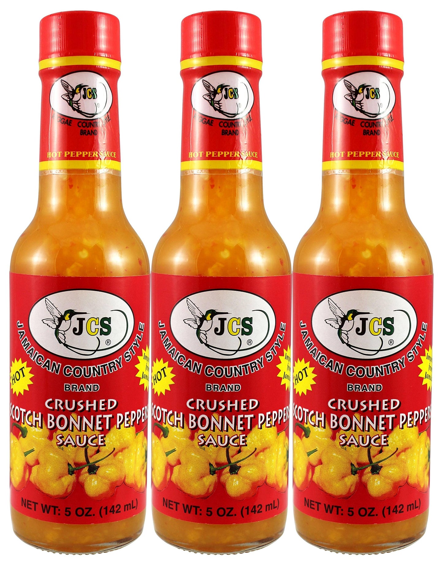 JCS Hot Scotch Bonnet Pepper Sauce (Pack of 3), 5 oz Jars