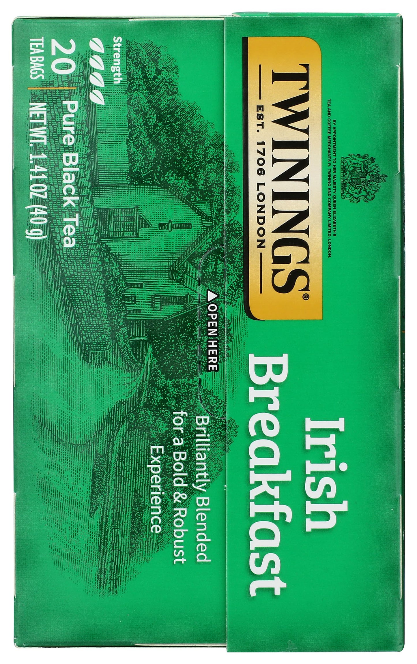 Twinings Irish Breakfast Tea, Robust and Flavourful Caffeinated Black Tea Bags Individually Wrapped, 20 Count