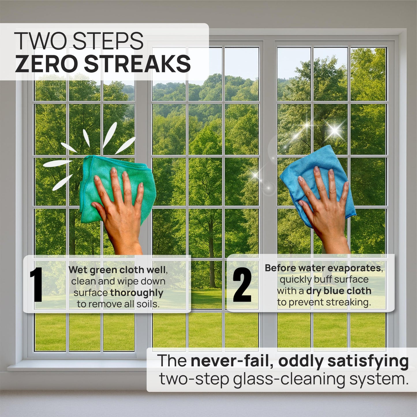 Claro 2 Step Glass Cleaning Cloth 8-Pack - Green Wet & Blue Dry Microfiber Towels Cleaning for Windows, Mirrors & Glass - Streak and Lint Free Cloth