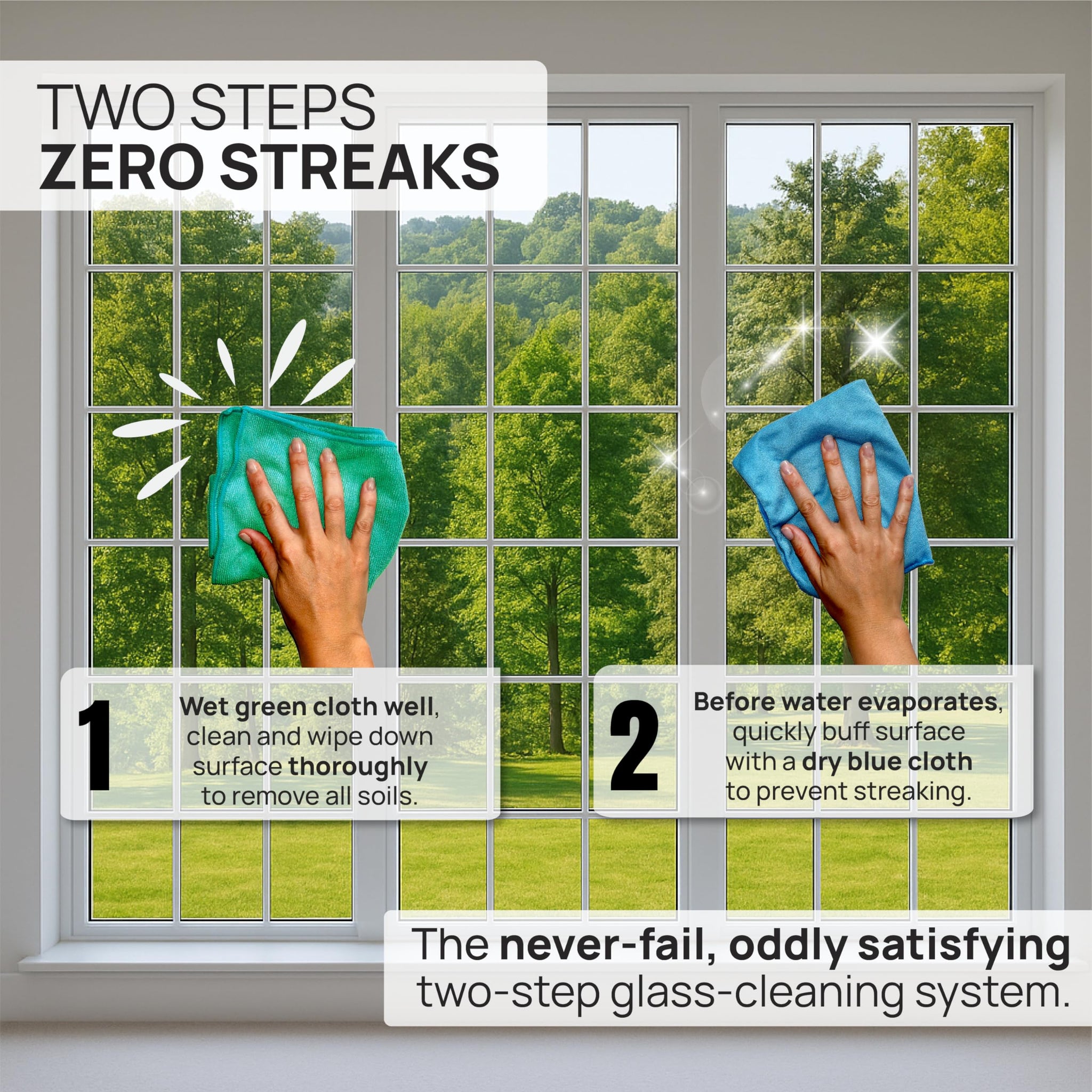 Claro 2 Step Glass Cleaning Cloth 8-Pack - Green Wet & Blue Dry Microfiber Towels Cleaning for Windows, Mirrors & Glass - Streak and Lint Free Cloth