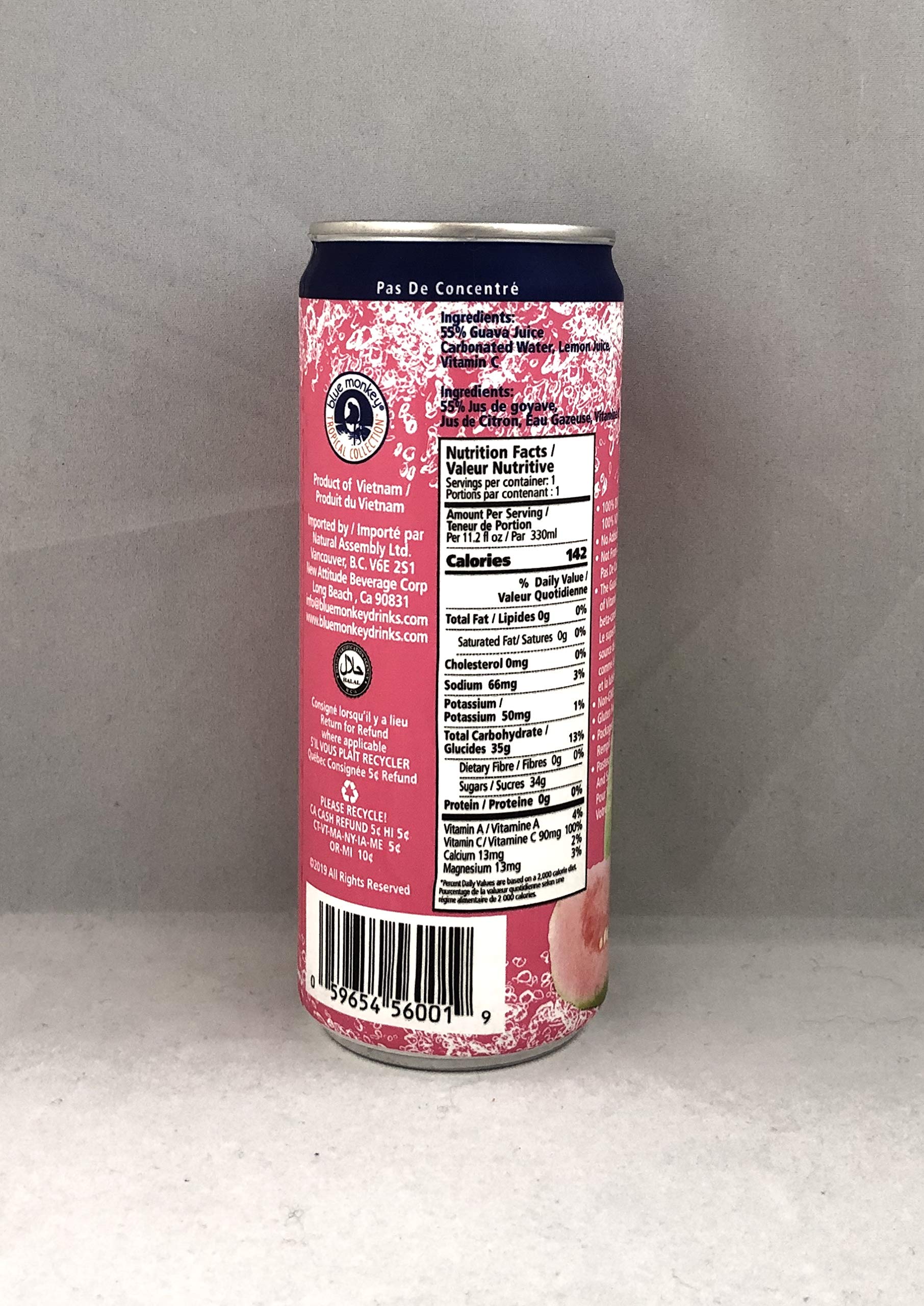 Blue Monkey Sparkling Guava Juice - Real Fruit Juice, No Sugar Added, All Natural, Lightly Carbonated, Halal Certified - Refreshing Tropical Sparkling