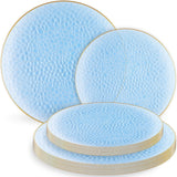 Organic Hammered Dusty Blue Plates Disposable, (32 Ct) 7" & 10" Blue Clear Plastic Plates Combo, Perfect Blue Disposable Plates for Fancy Plastic