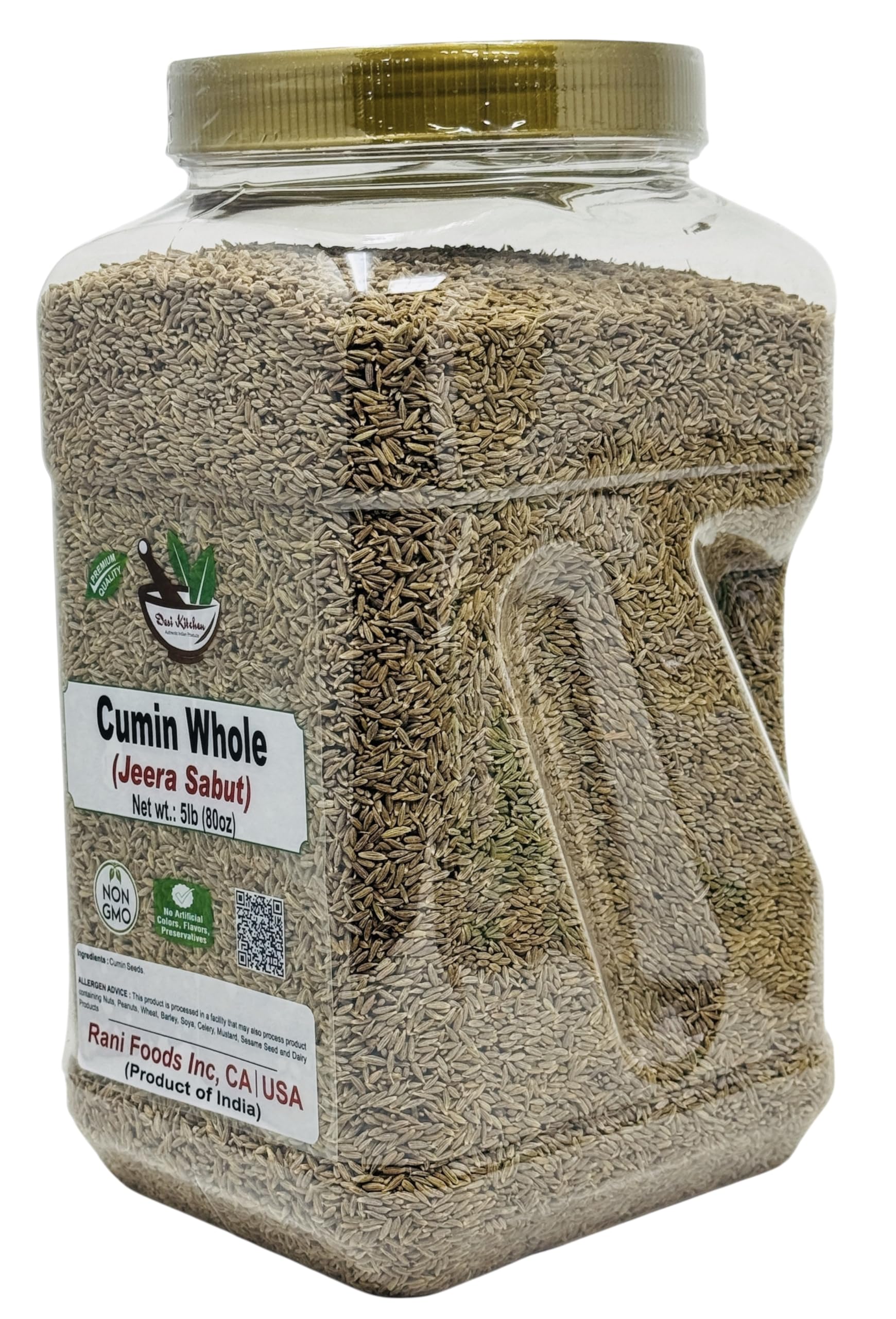 Desi Kitchen Cumin Seeds Whole (Jeera) Spice 5lbs (80oz) 2.27kg Bulk, PET Jar ~ All Natural, NON-GMO, Vegan, Indian Origin