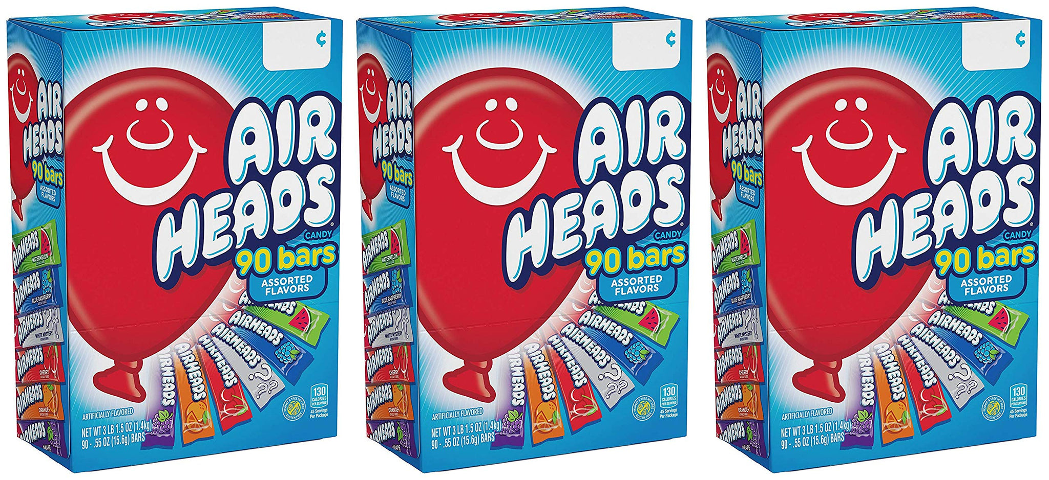 Airheads Bars, Chewy Fruit Candy, Variety Pack, 90 Count (Packaging May Vary) - 3 Pack