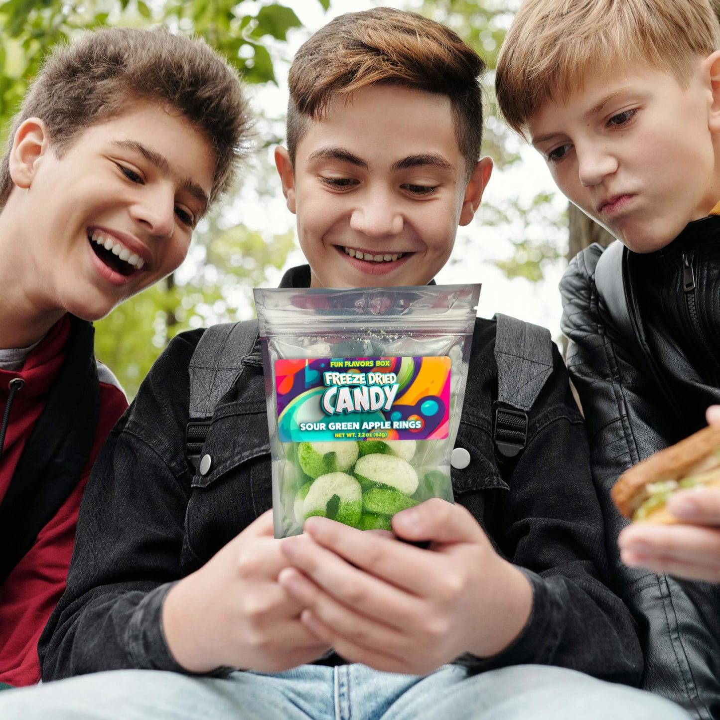 Freeze Dried Candy, Freeze Dried Sour Green Apple Gummy Rings, Unique, Exotic Crunch Snack Treats, Party Favor Gift Idea 2.2 oz
