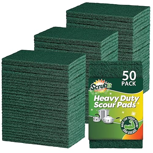 SCRUBIT Scouring Pads - Heavy Duty Scrub Pads for Cleaning Dishes - Non-Scratch - Reusable - Green (50, Green)