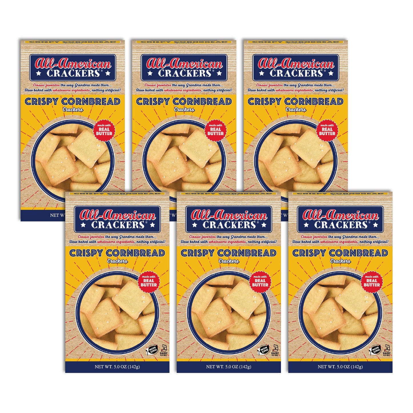 All-American Snack Crackers, Crispy Cornbread, 5 Ounce (Pack of 6), Made with Real Ingredients, Non-GMO, Kosher