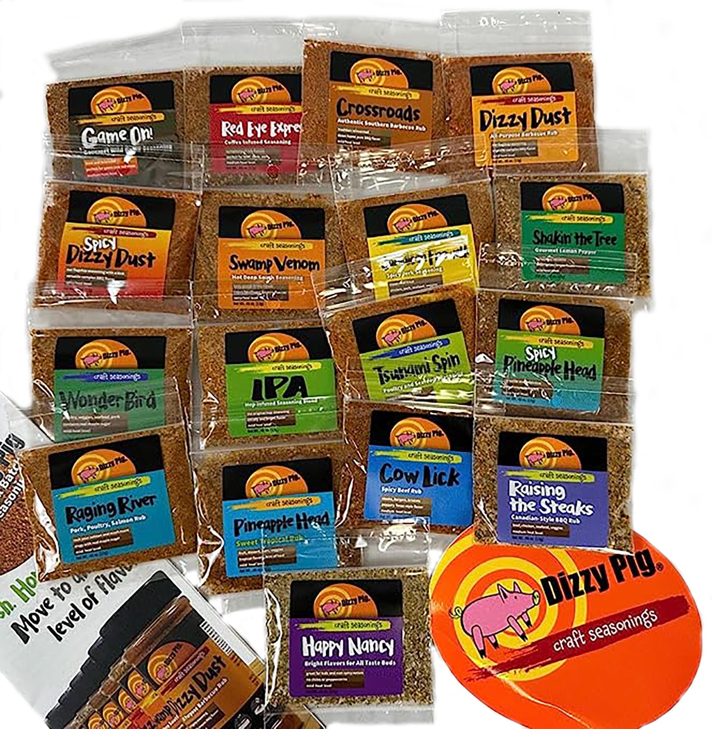 Dizzy Pig Original Seasoning & Rub Blends Sampler Pack (17 Individual Samples) - Hand Made in the USA - Each Pack Seasons 2-4 lbs of Food - MSG Free