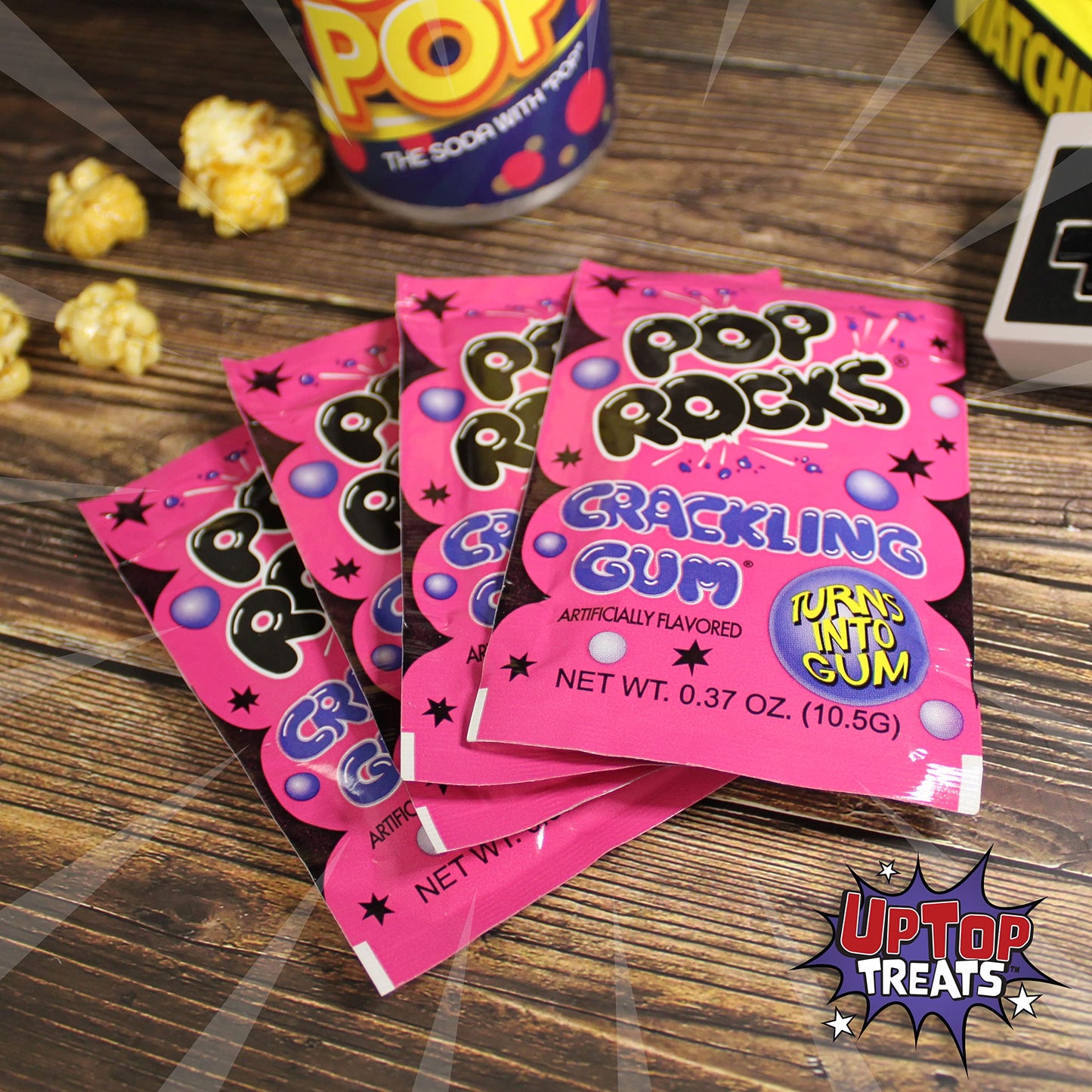 UpTop Treats Crackling Gum POP ROCKS® Candy | Includes 4 Individual Packs of Traditional Bubble Gum Flavor Mini Rock Popping Candies that Turn into