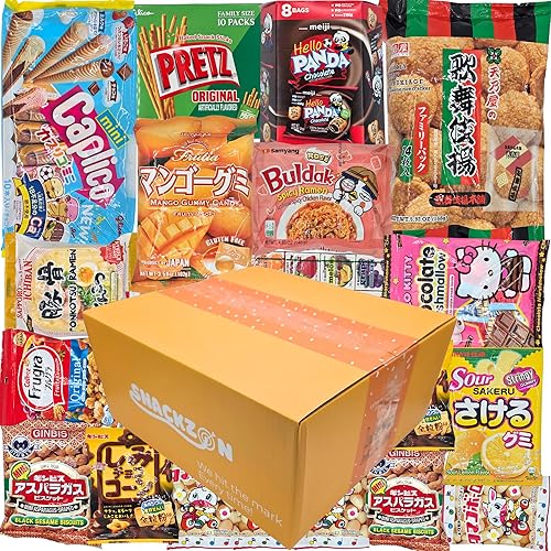 SNACKZON - Mega Variety Pack of Japanese & Korean Treats, Chips, Ramen, Candy & Cookies - Ultimate Gift Care Package for College Students, Office