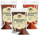 Chile Powder Ancho, Guajillo, Chipotle Variety Pack (4oz Each) - Dry Chili Pepper Powders for Traditional Mexican Cooking, Bold Flavors for Sauces