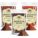 Chile Powder Ancho, Guajillo, Chipotle Variety Pack (4oz Each) - Dry Chili Pepper Powders for Traditional Mexican Cooking, Bold Flavors for Sauces