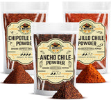 Chile Powder Ancho, Guajillo, Chipotle Variety Pack (4oz Each) - Dry Chili Pepper Powders for Traditional Mexican Cooking, Bold Flavors for Sauces