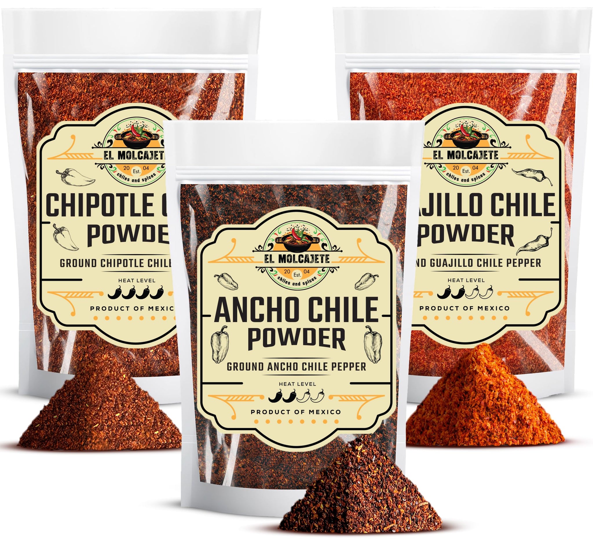 Chile Powder Ancho, Guajillo, Chipotle Variety Pack (4oz Each) - Dry Chili Pepper Powders for Traditional Mexican Cooking, Bold Flavors for Sauces