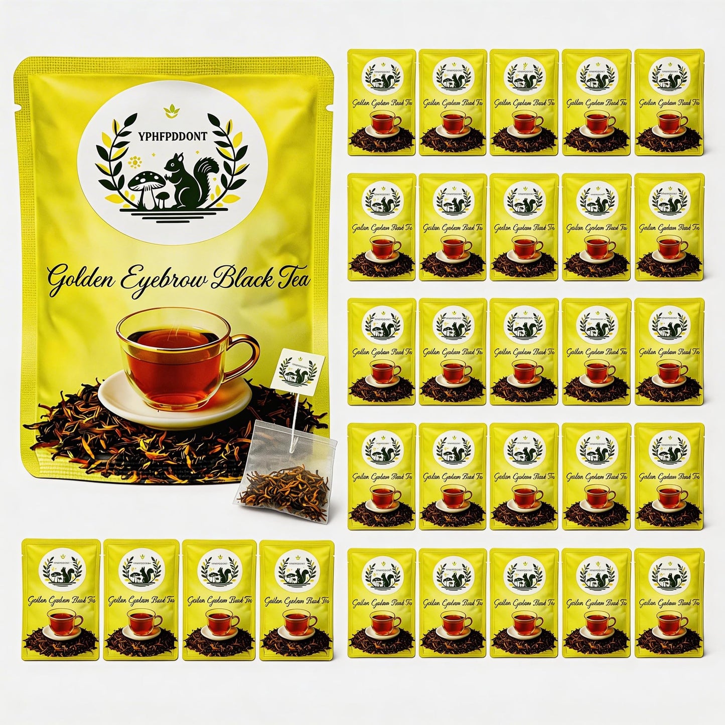 YPHFPDDONT Premium Golden Eyebrow Black Tea Bags - Luxury Whole Leaf Tea, Individually Wrapped Eco-Friendly Corn Fiber Sachets, Unsmoked Sweet Honey