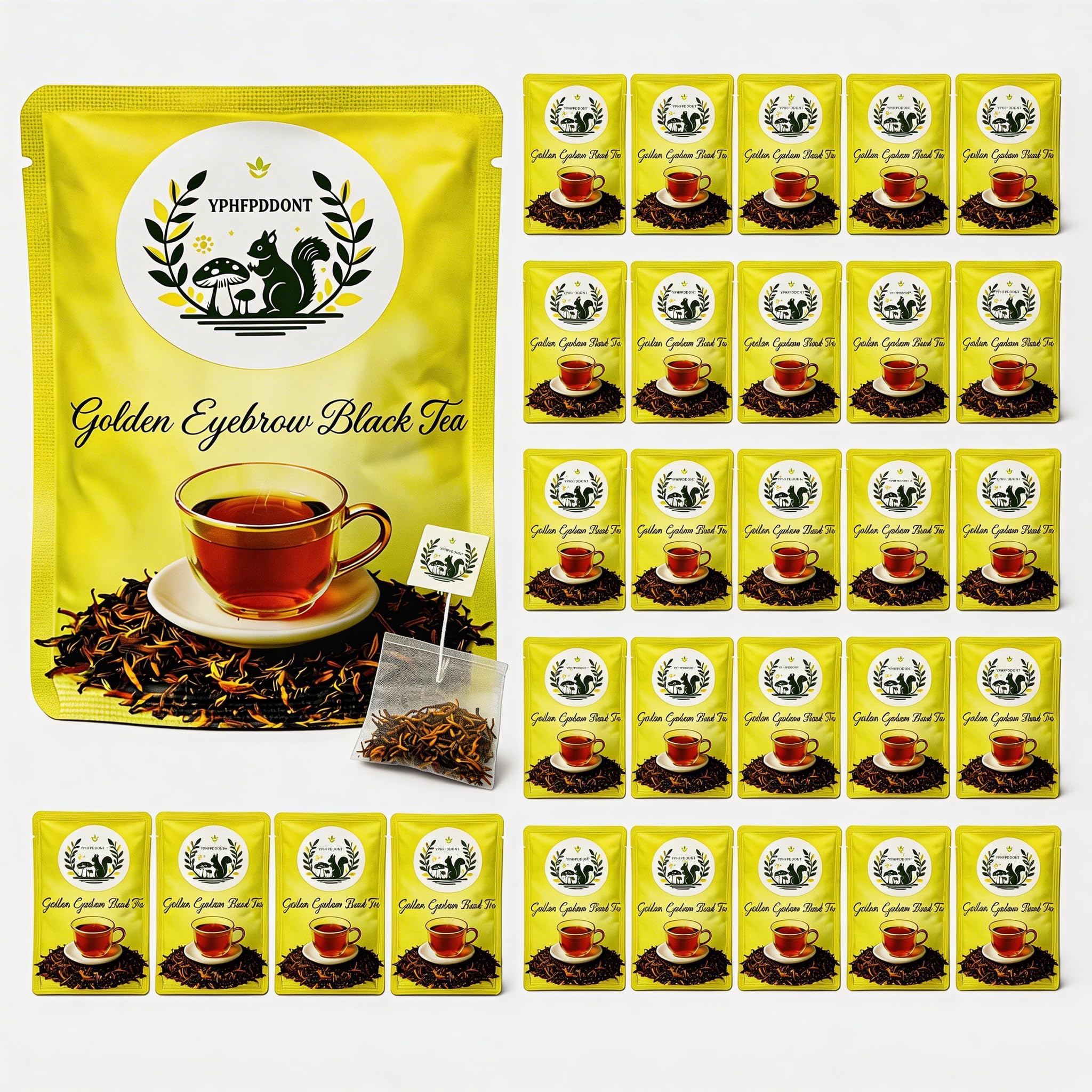 YPHFPDDONT Premium Golden Eyebrow Black Tea Bags - Luxury Whole Leaf Tea, Individually Wrapped Eco-Friendly Corn Fiber Sachets, Unsmoked Sweet Honey