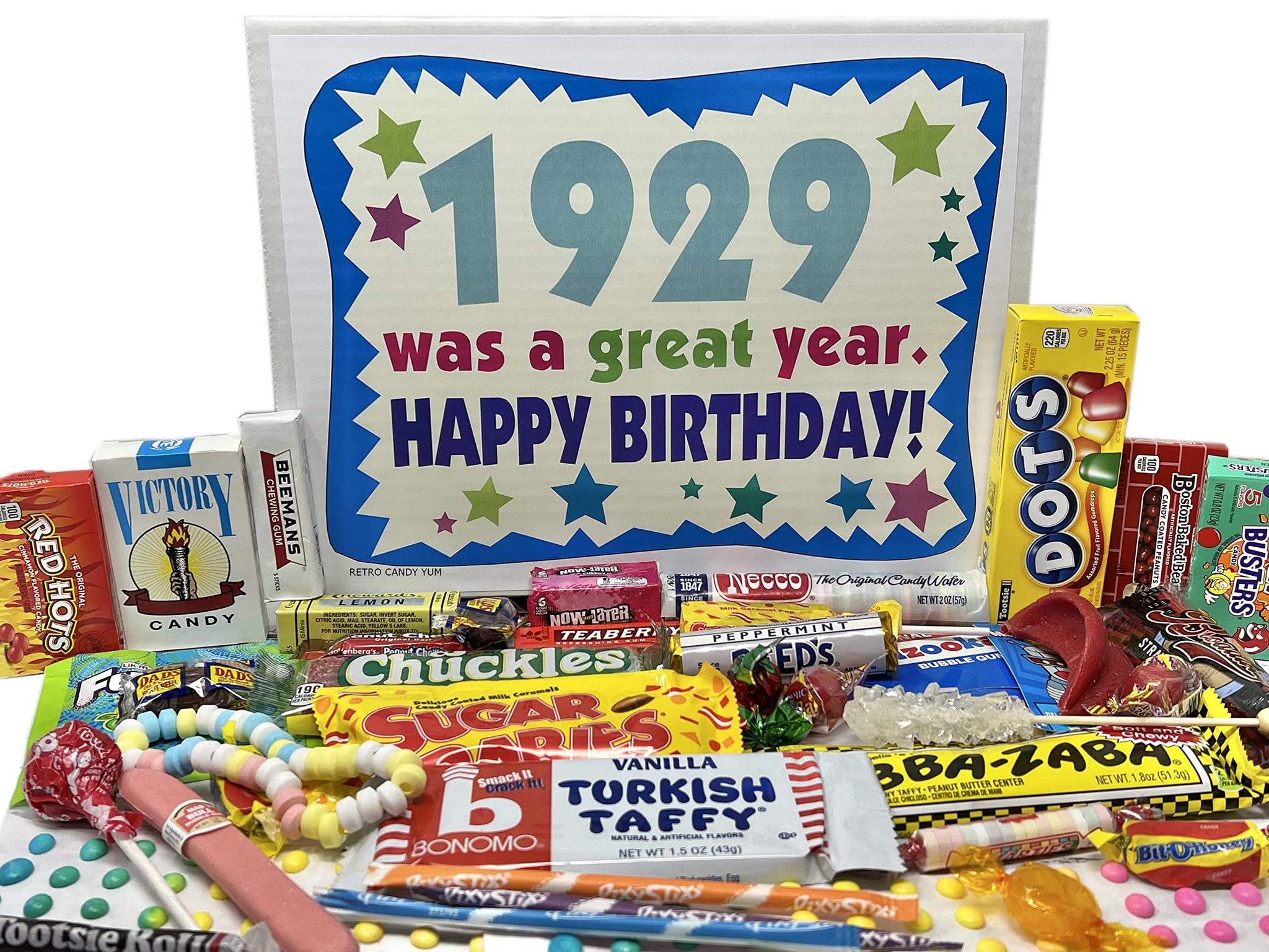 RETRO CANDY YUM ~ 1929 97th Birthday Gift Box of Nostalgic Candy from Childhood for 97 Year Old Man or Woman Born 1929