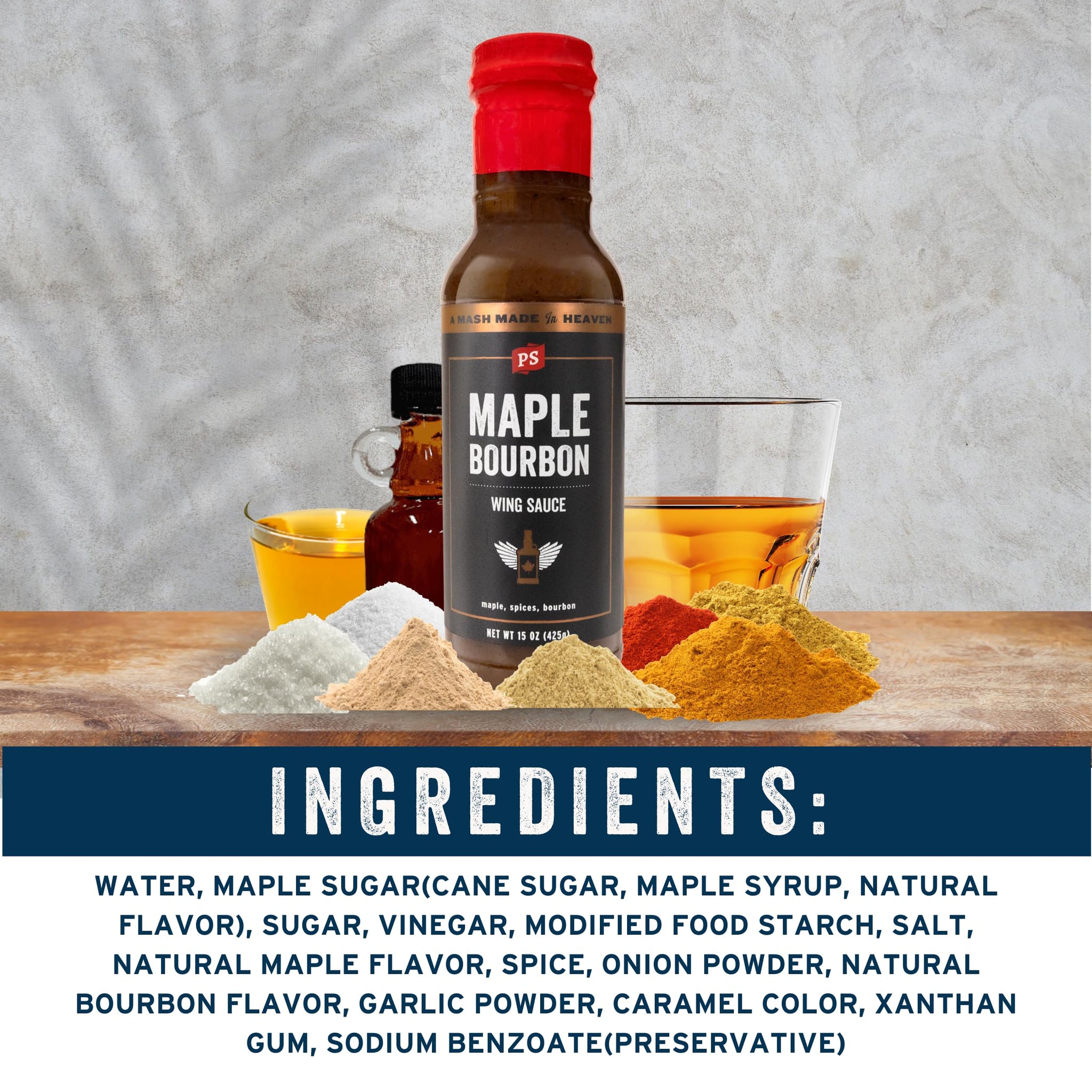 PS Seasoning Maple Bourbon Chicken Wing Sauce - Smoky and Tangy All-Purpose Wing Sauce for Dipping, Tossing, Glazing, Marinating - Great for Chicken