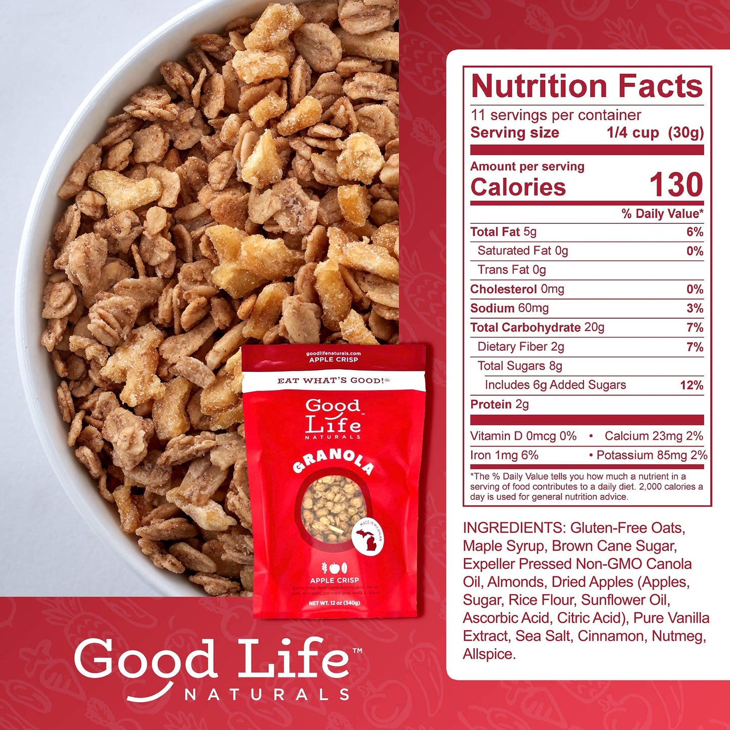 Good Life Natural’s Gluten Free Granola Cereal Variety 3 Pack | Apple Crisp, Cranberry Cherry & Original Blend | Natural Ingredients | No Artificial