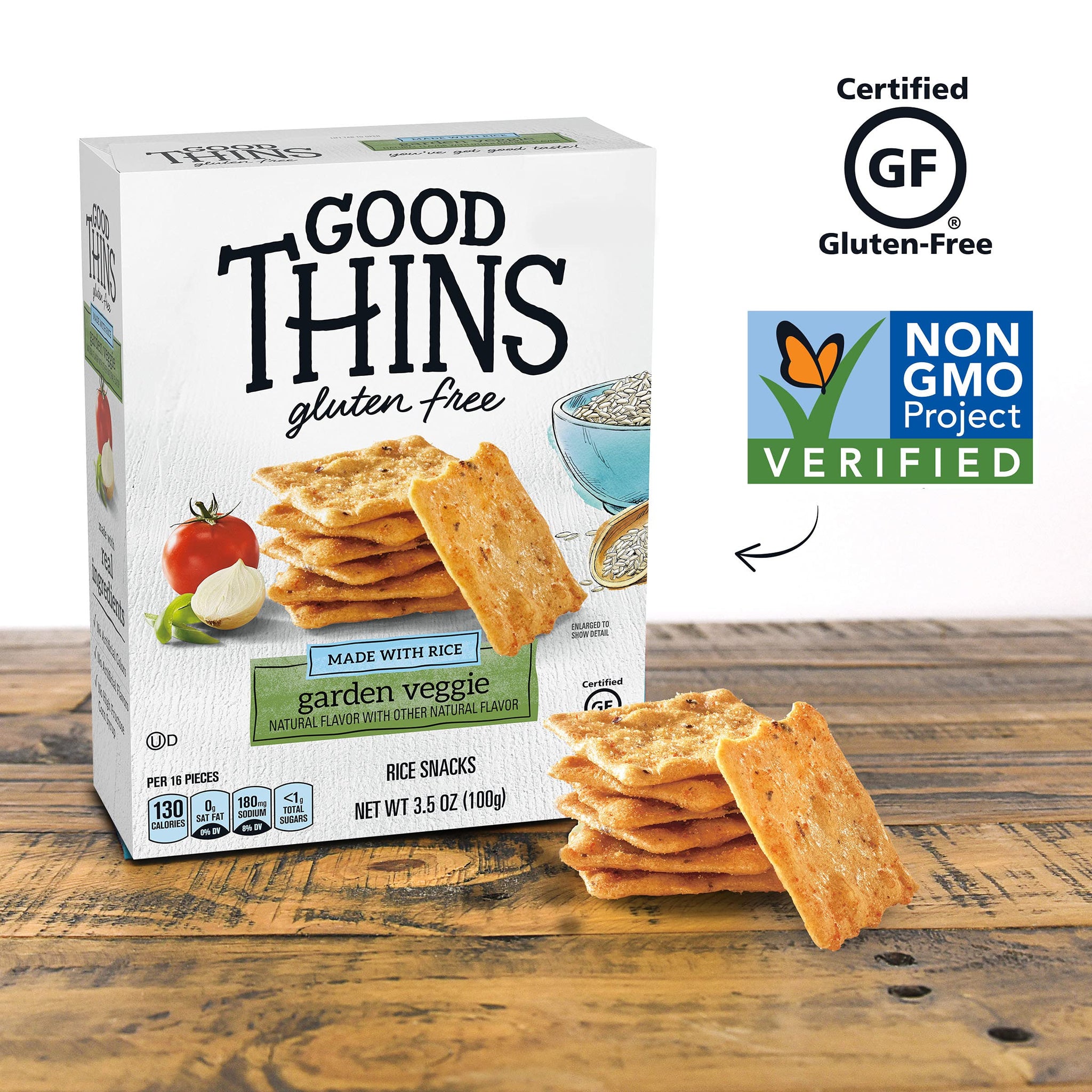 Good Thins Garden Veggie Rice Snacks Gluten Free Crackers, Snack Crackers, 3.5 oz