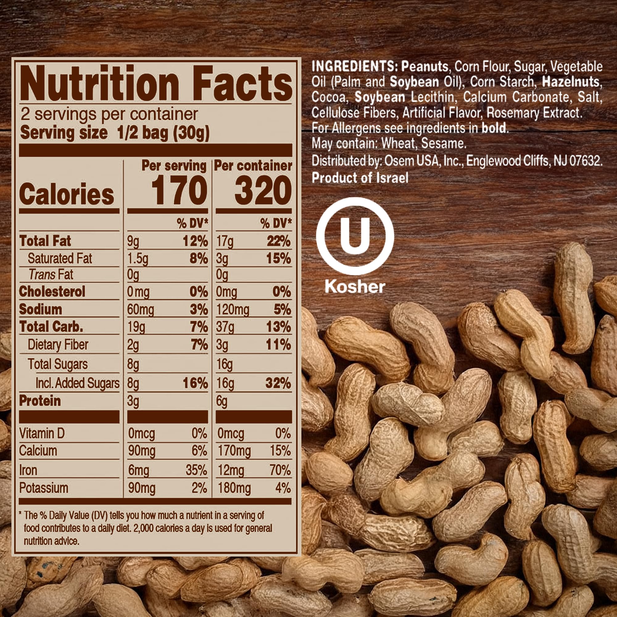 Osem Bamba Peanut Butter Puffs with Creamy Hazelnut Filling - Kosher Crunchy PB Snack with Chocolate Center, Oven Baked Treat with a Crunch - 2.1 oz