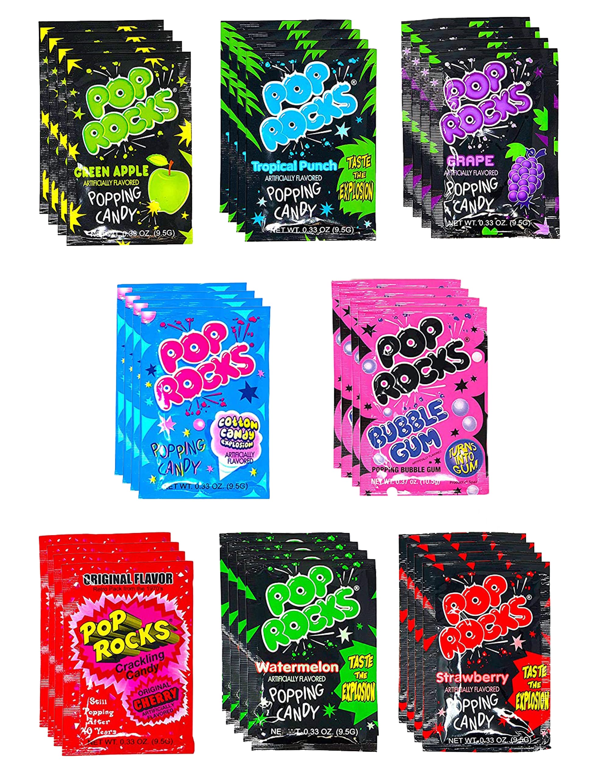Pop Rocks Variety Mix (32 Pack) - Crackling Rock Treats in Assorted Flavors - Individually Wrapped Retro Style Popping Confection - Bulk Pack