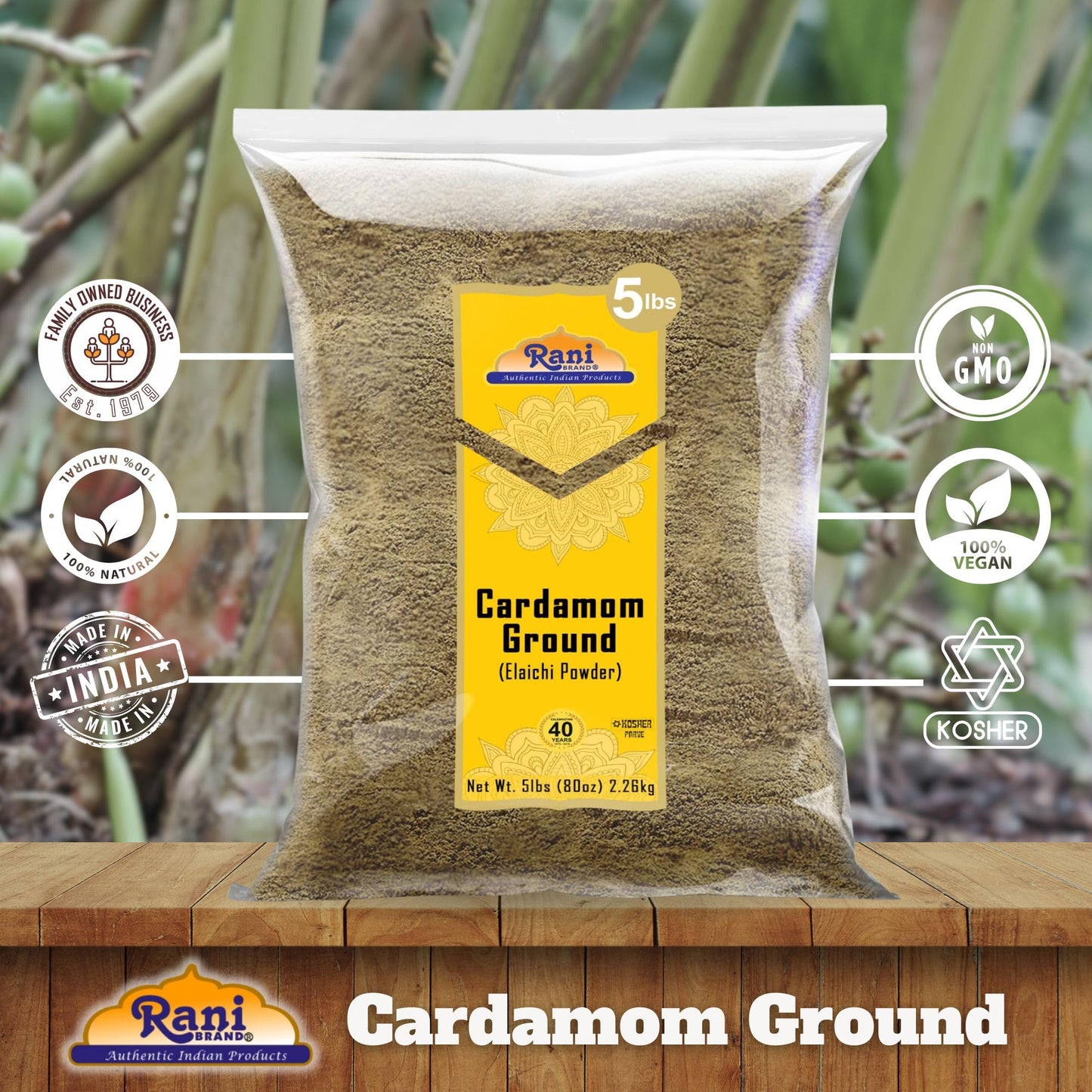 Rani Cardamom (Elachi) Ground, Powder Indian Spice 80oz (5lbs) 2.27kg Bulk ~ All Natural | No Color Added | Gluten Friendly | Vegan | NON-GMO | Kosher