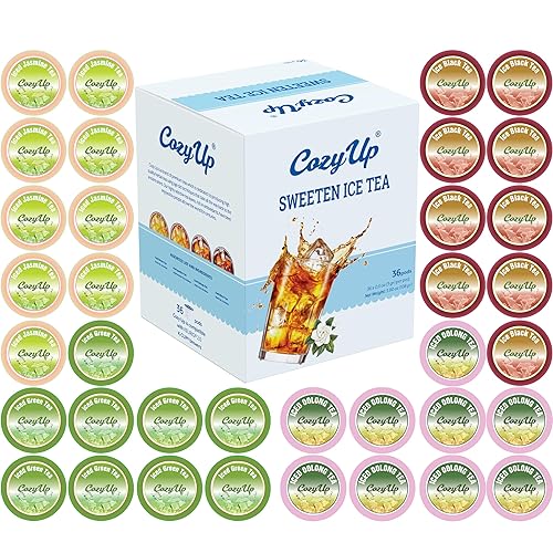 Cozy Up Iced Sweet Tea Variety Pack, 36 Count - Compatible with Keurig Brewers, Includes Sweetened Black, Green, Jasmine Green & Oolong Black Tea
