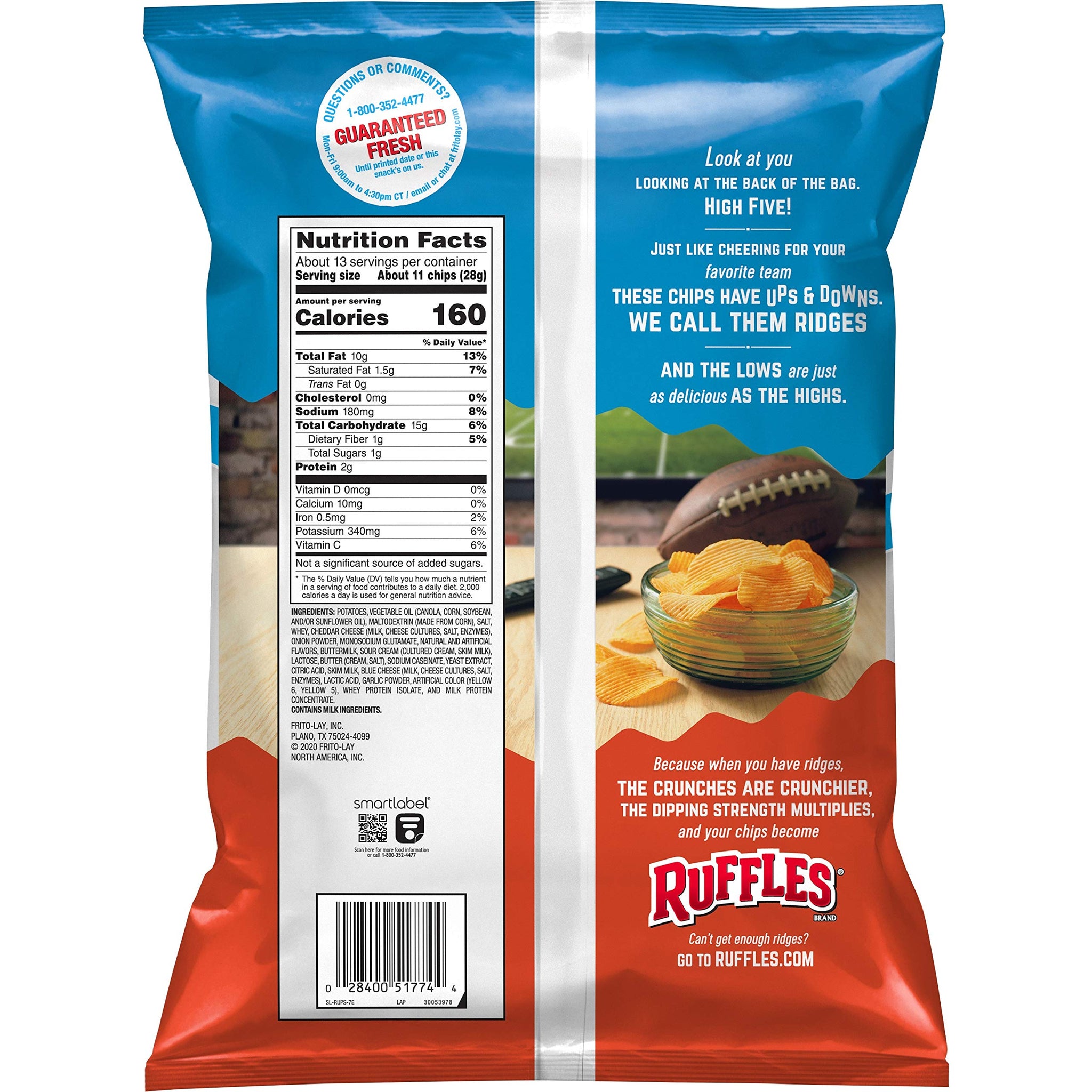 Ruffles Potato Chips, Cheddar & Sour Cream, 12.5 oz Party Size Bag