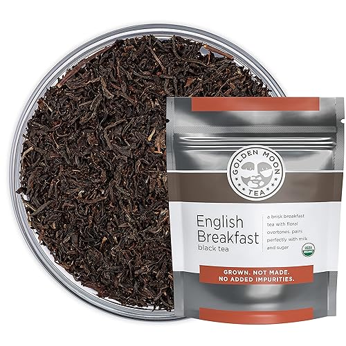 Golden Moon Tea Organic English Breakfast Black Tea - Loose Leaf, Non-GMO 4 Tea Blend - 1 Pound (192 Servings)