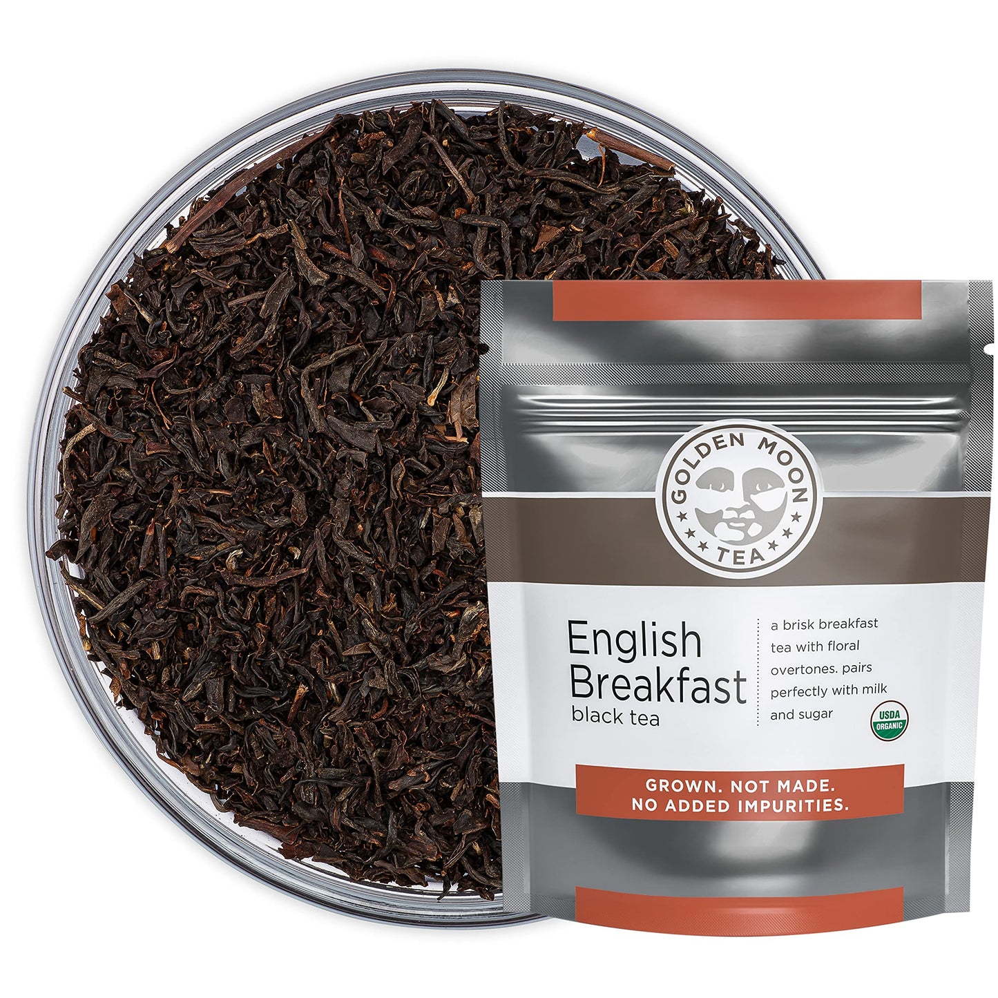 Golden Moon Tea Organic English Breakfast Black Tea - Loose Leaf, Non-GMO 4 Tea Blend - 1 Pound (192 Servings)