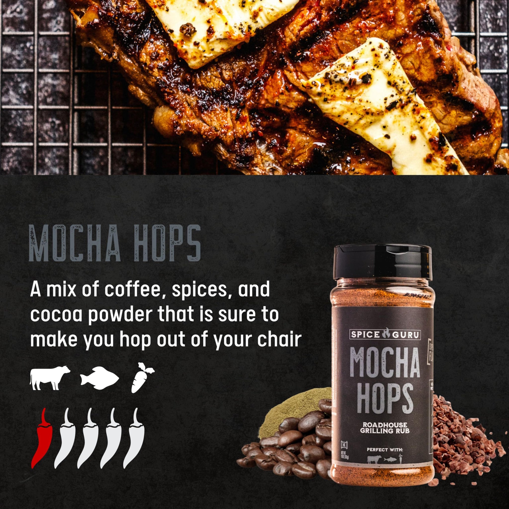 Spice Guru Mocha Hops BBQ Rub - Gifts for Men Who Cook, Gifts for Dad, Men Gifts, Dad Birthday Gift - Spices and Seasonings Sets - Steak Seasoning