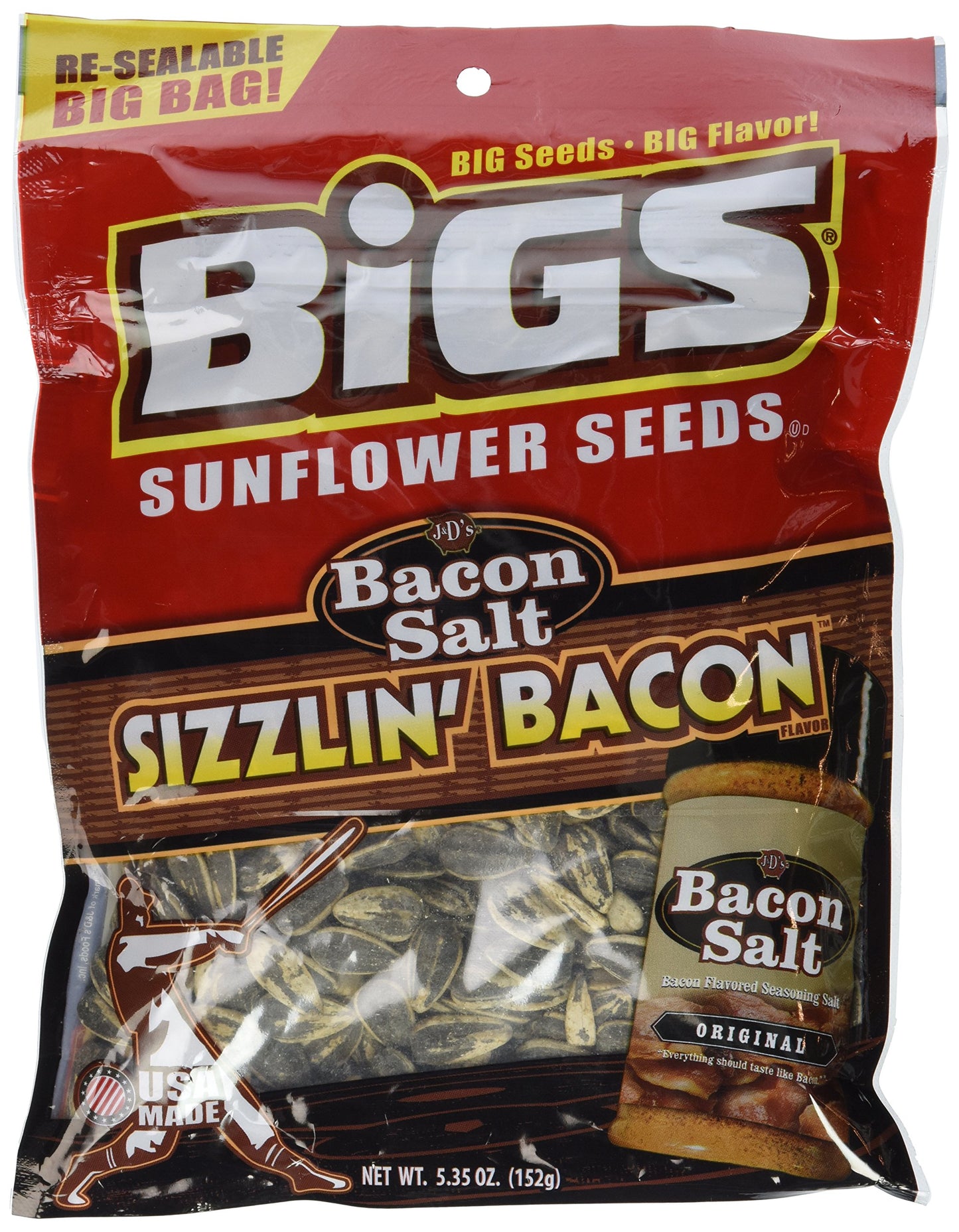 BIGS Bacon Salt Sizzlin' Bacon Sunflower Seeds, 5.35-Ounce Bag