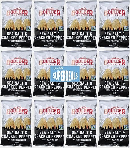 Boulder Canyon | Sea Salt & Cracked Pepper | Kettle Style Potato Chips| 1.5 Ounce | Pack of 12 Bundled by SUPERDEALS with Mystery Bonus Gift