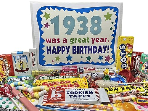 RETRO CANDY YUM ~ 1938 88th Birthday Gift Box Retro Candy Assortment from Childhood for 88 Year Old Man or Woman Born 1938