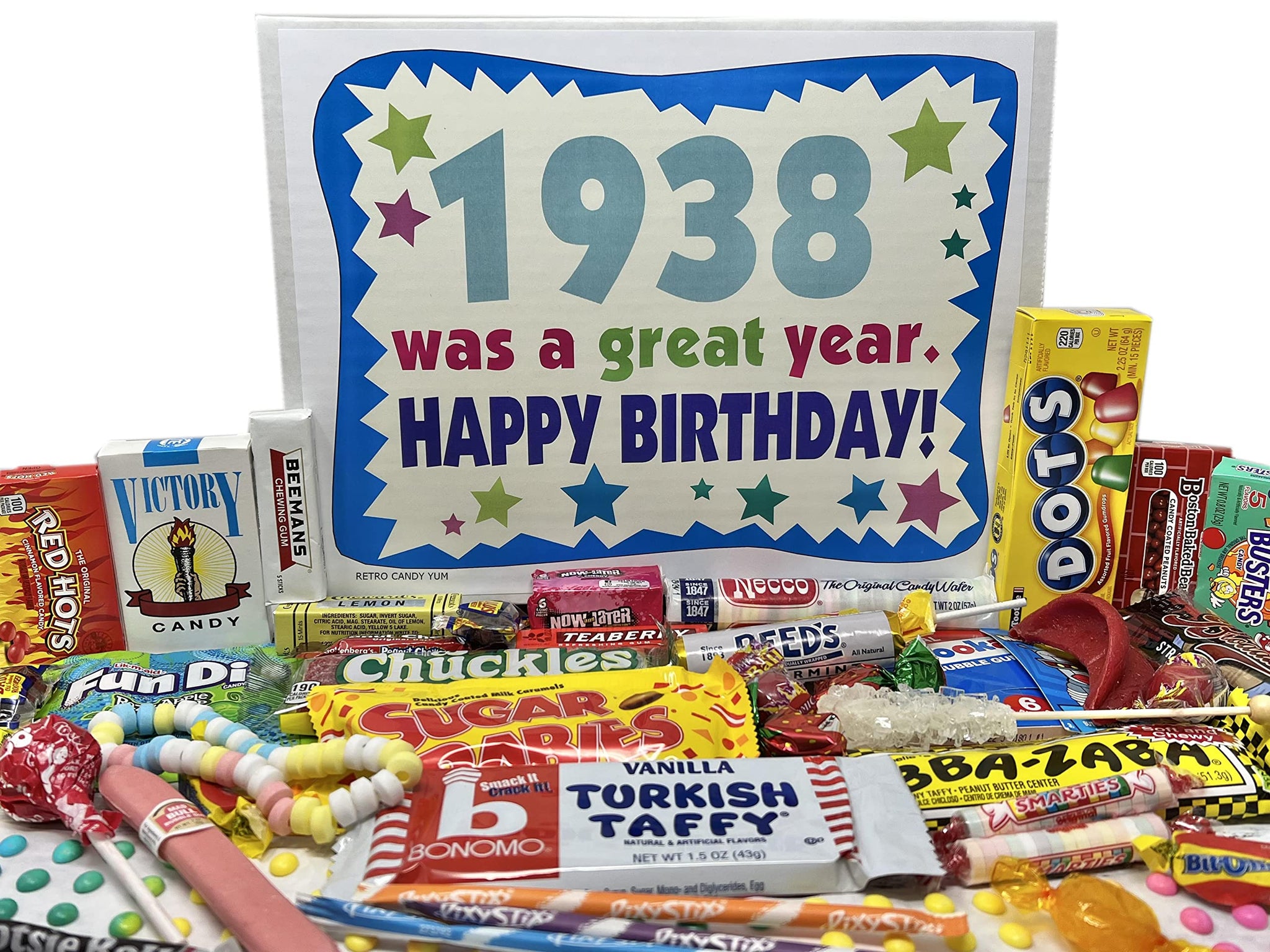 RETRO CANDY YUM ~ 1938 88th Birthday Gift Box Retro Candy Assortment from Childhood for 88 Year Old Man or Woman Born 1938