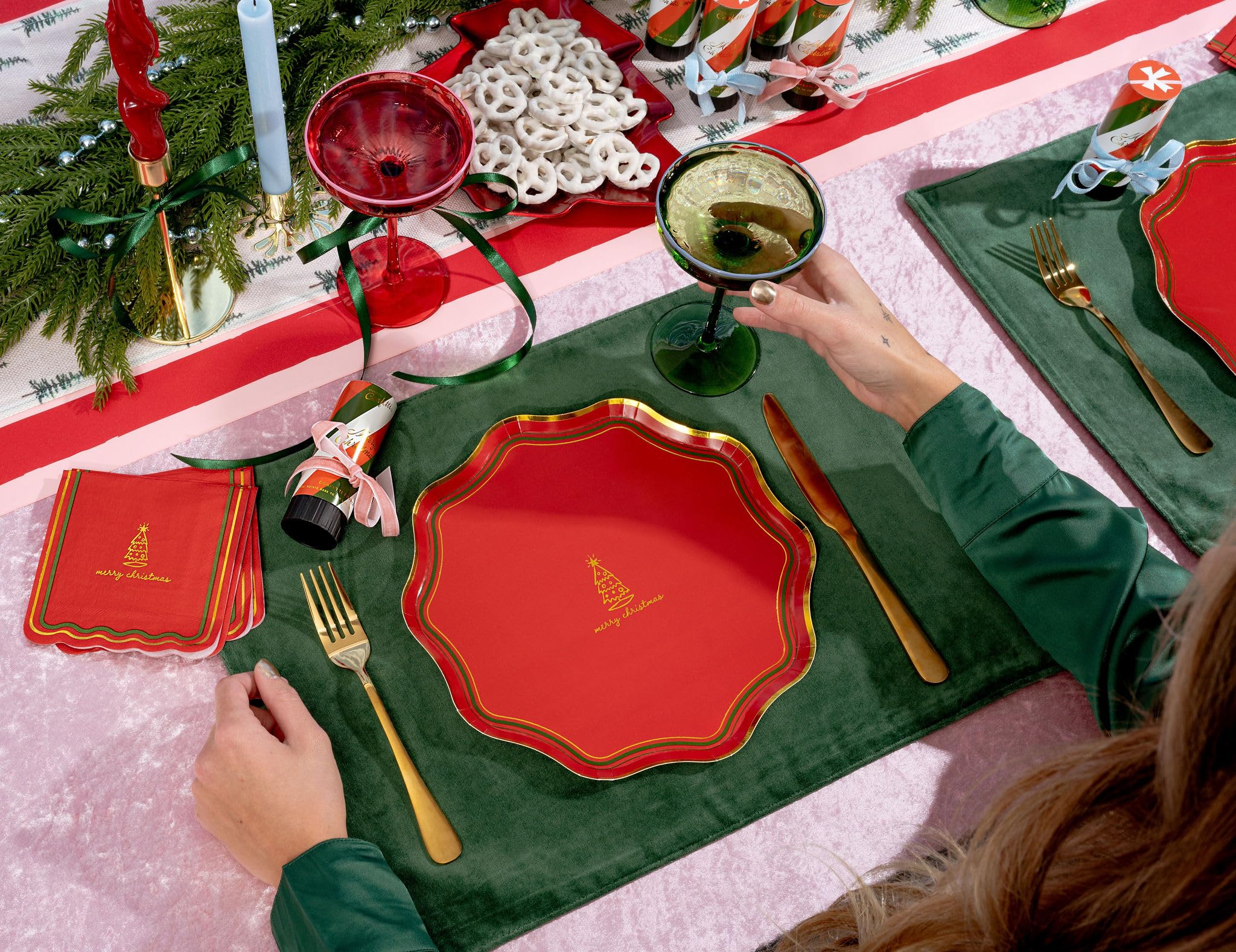Emergency Confetti 20 Ct 10.5" Christmas Party Plates - Gold Foil Disposable Paper Plates for Holiday Celebrations, Appetizers, and Dessert - Premium