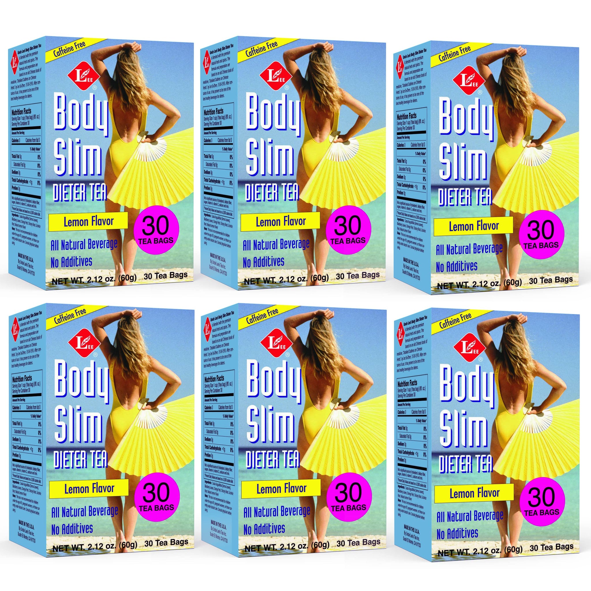 Uncle Lee's Tea Body Slim Tea Dieters Tea, Caffeine Free Chinese Herbal Tea with Senna Leaves and Natural Lemon Zest Flavor Tea Bags (6 Pack - 30 Per