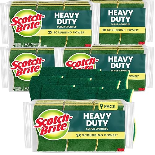 Scotch-Brite Heavy Duty Scrub Sponge, 45 Kitchen Sponges Designed for Tough Messes in The Kitchen That Last 3X Longer*, Best for Cast Iron Skillets